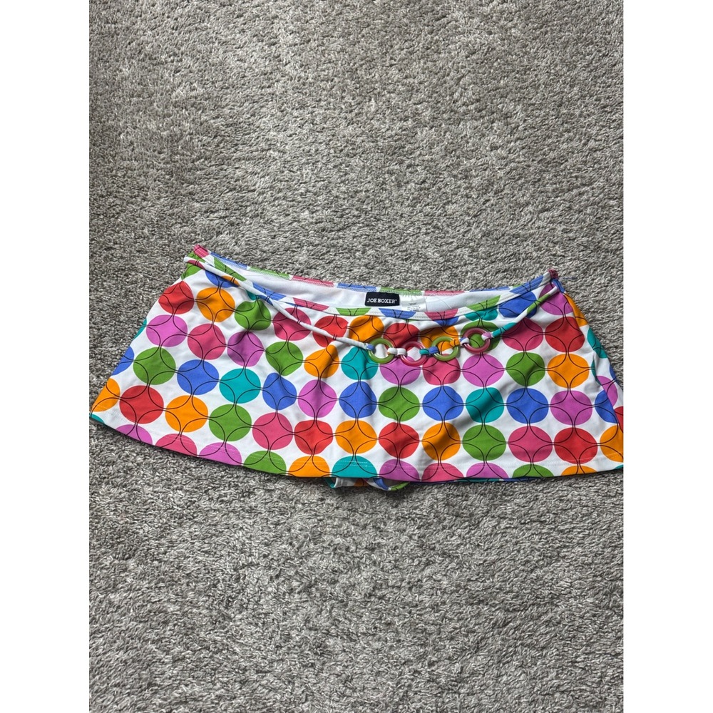 Joe Boxer Women Swim Skirt Large Multi Color Polka Dot O-Ring Belted Skort